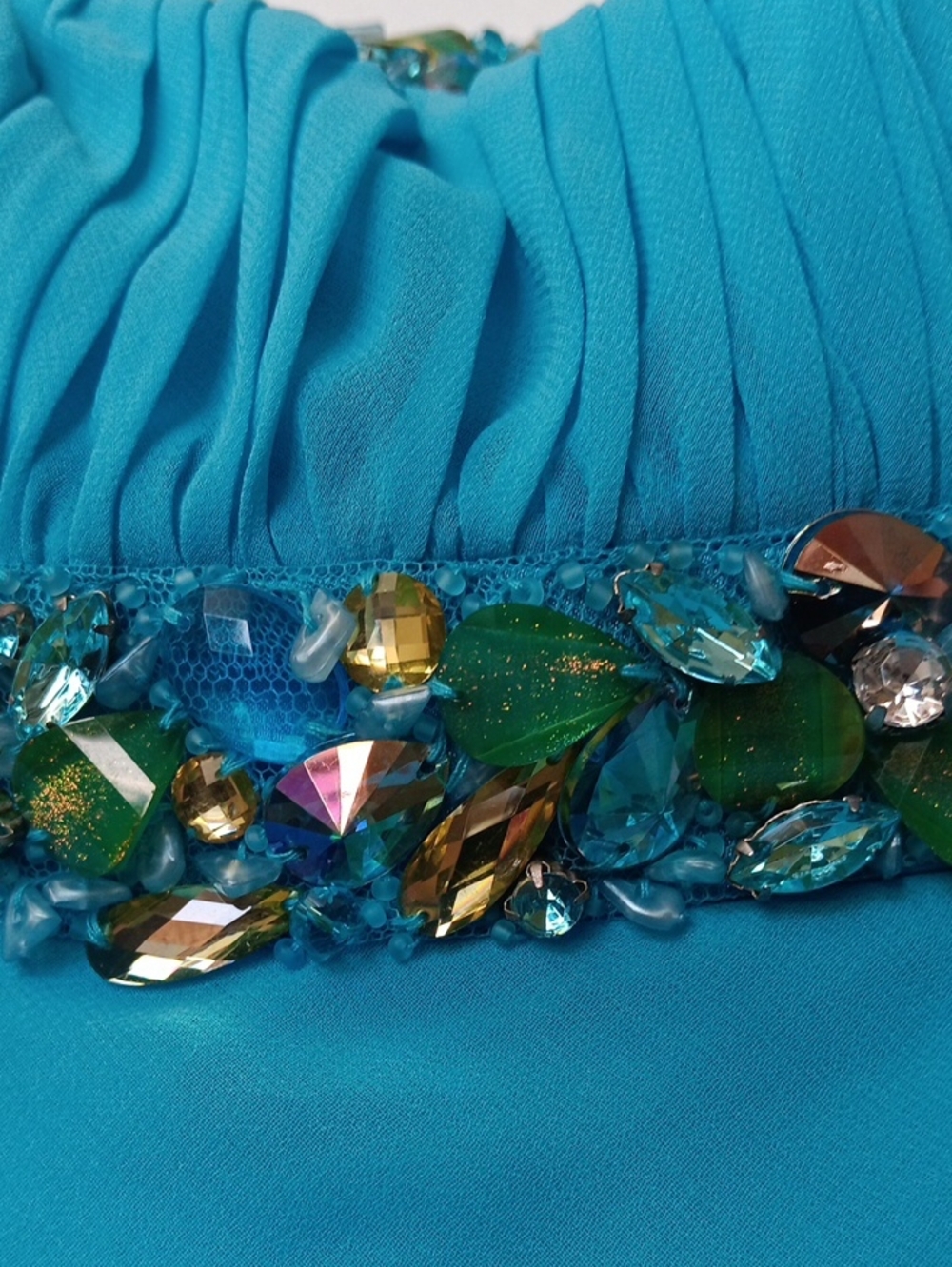 Strapless Aqua Evening Gown with Beaded Detail - Picture 13 of 13